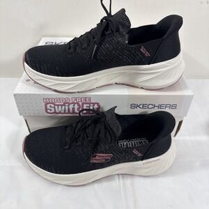Skechers Hands Free Swift Fit Memory Foam Lace Up Sneakers US 7.5 Black/Pink NIB